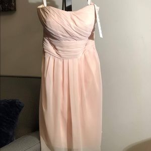 Strapless pale pink midi dress